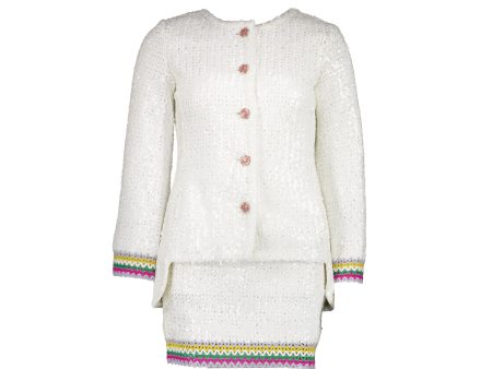 Chanel Size 34 22S Sequins Jacket and Skirt Suit Cotton Polyester White Multicolour Hot on Sale