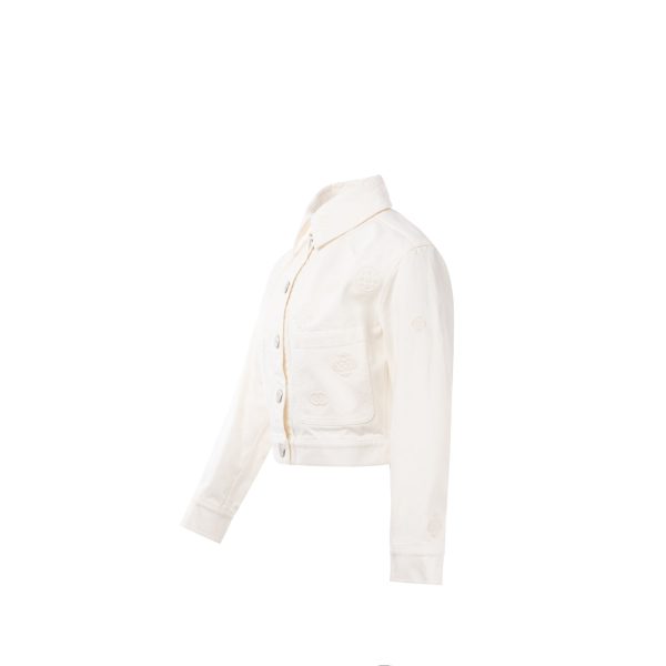 Chanel size 34 21P Camellia Jacket Cotton White on Sale