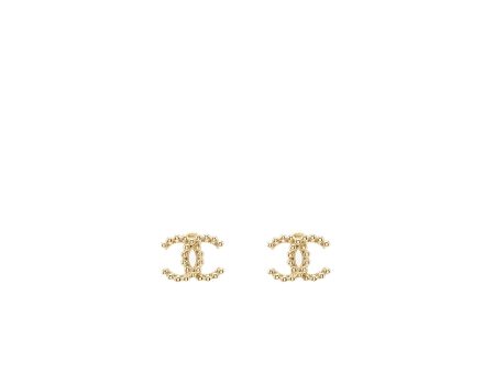 Chanel Beads CC Logo Earrings Light Gold Tone Discount