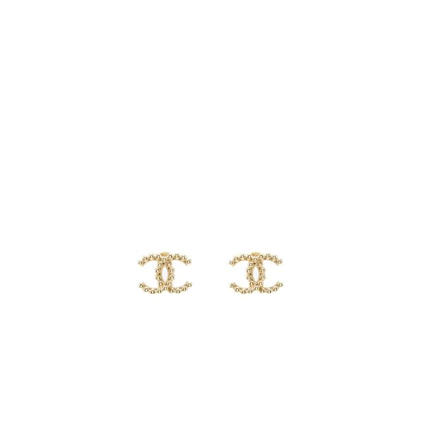 Chanel Beads CC Logo Earrings Light Gold Tone Discount