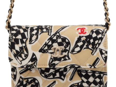 CHANEL Matelasse Checkered Flag Mini Shoulder Bag Beige Black White Canvas Leather Online Sale