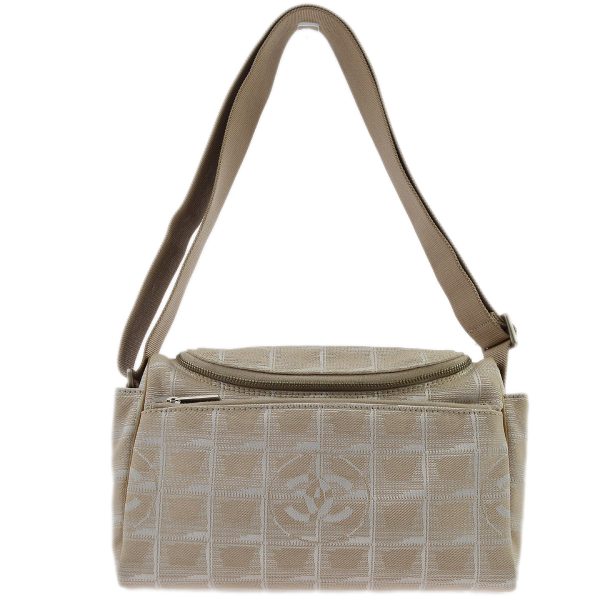 Chanel Beige Jacquard Nylon Travel Line Shoulder Bag Online Hot Sale