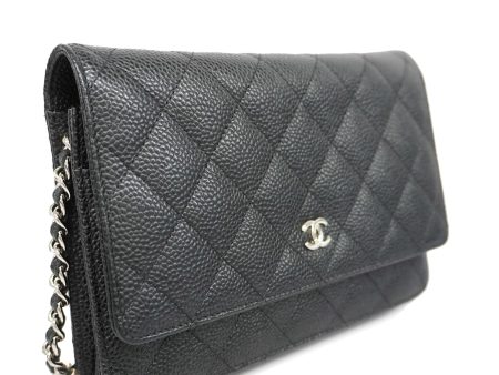 CHANELAuth  Matelasse Silver Hardware Caviar Leather Chain Shoulder Wallet Black Online now