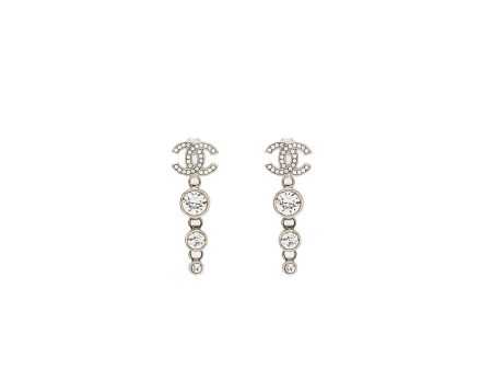 Chanel CC Logo Crystal Drop Earring Silver Tone Online now