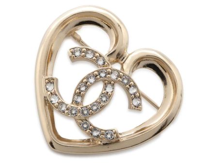 CHANEL CC Logo Heart Rhinestone Brooch Gold ABA093 Metal Rhinestone Online Sale