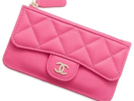 CHANEL Matelasse Classic Zip Card Case Pink AP2570 Caviar Leather For Cheap