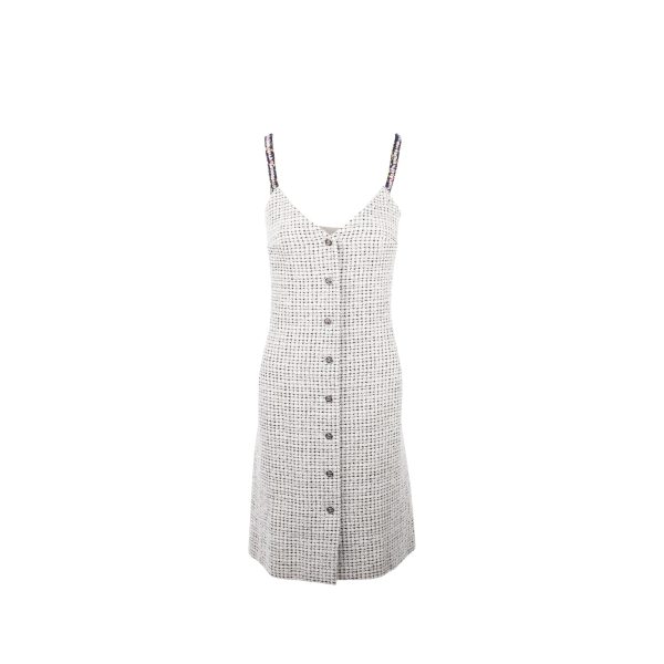 Chanel size 34 21P Tweed dress cotton polyester white black Sale