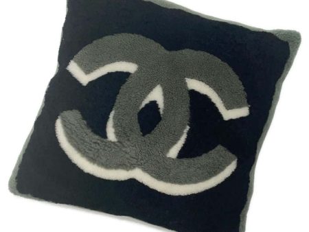 CHANEL CC Logo Cushion Black White Khaki Cashmere100% Mouton100% Fashion