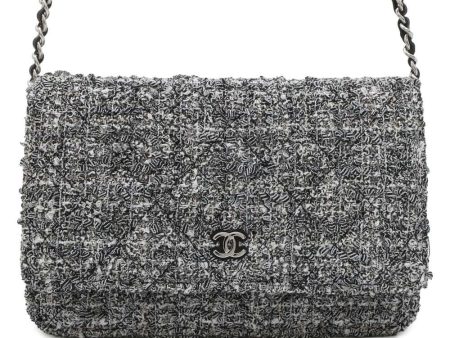 CHANEL Chain wallet Black White AP0250 Tweed Hot on Sale