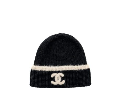 Chanel beanie hat wool cashmere black   white For Discount