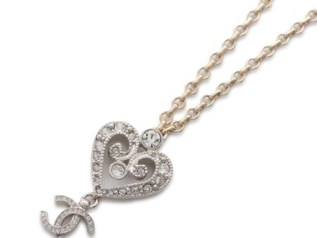 CHANEL CC Logo Heart Necklace Gold Silver ABC145 Metal Discount