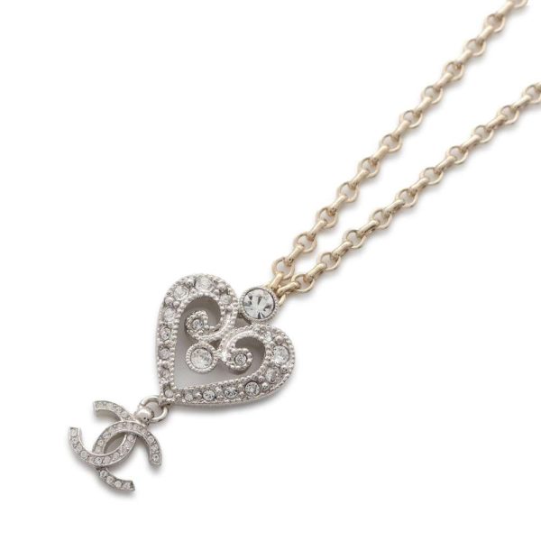 CHANEL CC Logo Heart Necklace Gold Silver ABC145 Metal Discount