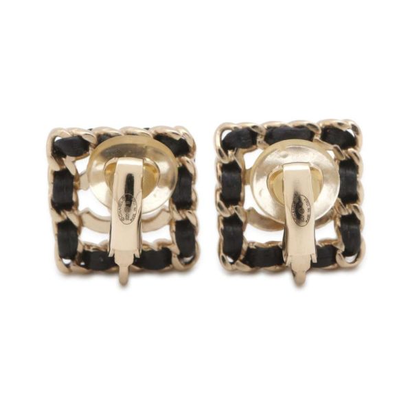 CHANEL CC Logo Earring Gold Black Gold Plated Rhinestone Cheap