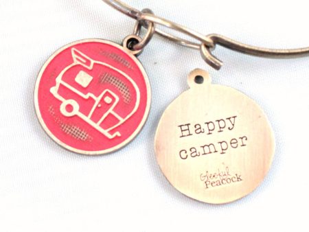 Happy Camper Token Charm Bracelet, Necklace, or Charm Only Fashion